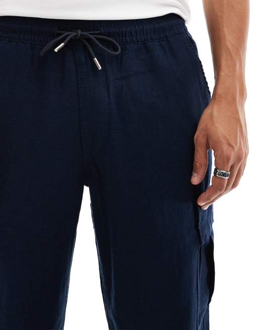 Jack & Jones - Pantaloni a fondo ampio blu navy in misto lino , 5 di 5