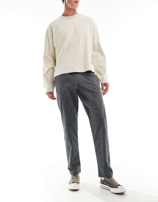 Jack & Jones - Pantaloni affusolati eleganti grigio mélange con coulisse in vita