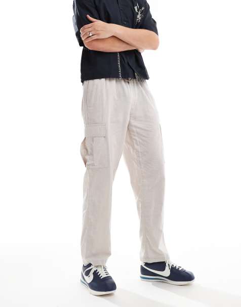 Jack & Jones - Pantaloni affusolati in lino beige con tasche stile cargo - view 1