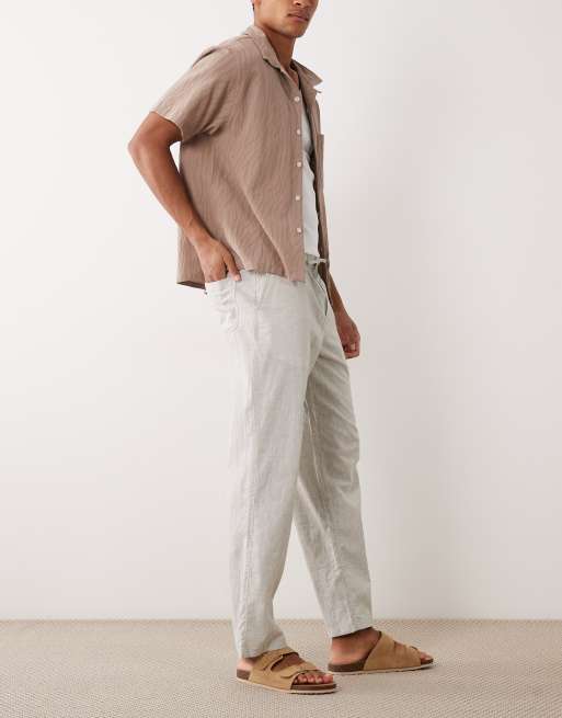 Jack & Jones - Pantaloni ampi in misto lino beige con coulisse, 3 di 5