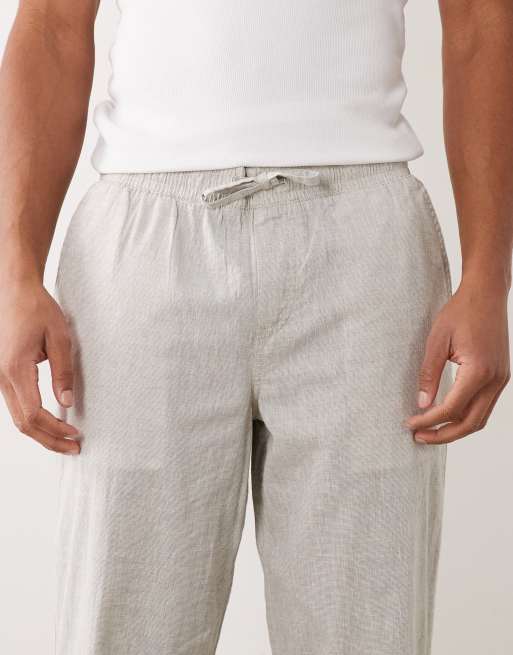 Jack & Jones - Pantaloni ampi in misto lino beige con coulisse, 4 di 5