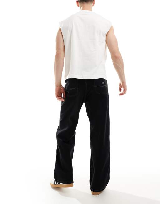 Jack & Jones - Pantaloni ampi neri con cuciture a contrasto, 3 di 5