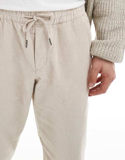 Jack & Jones - Pantaloni beige chiaro ampi in velluto a coste con coulisse, 4 di 5