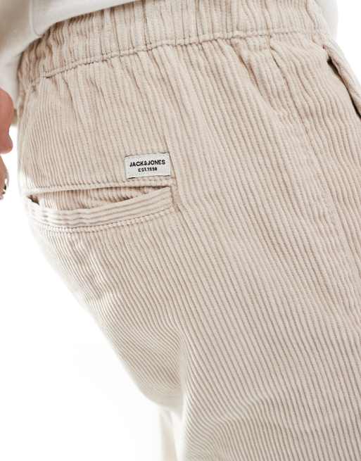 Jack & Jones - Pantaloni beige chiaro ampi in velluto a coste con coulisse, 5 di 5