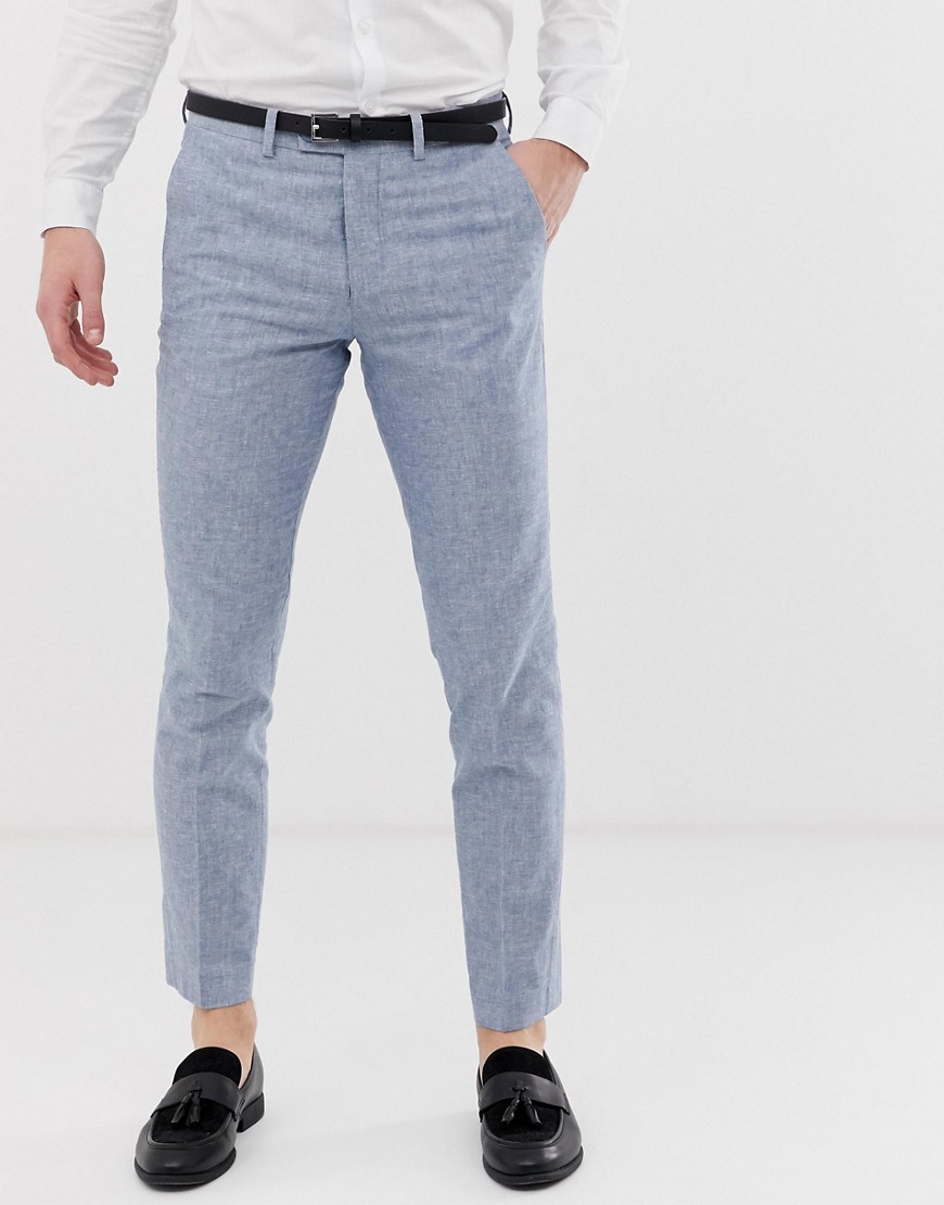 Jack & Jones - Pantaloni da abito premium in lino blu vestibilità classica