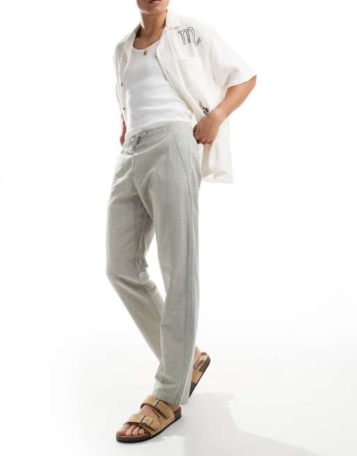 Jack & Jones - Pantaloni grigi in misto lino con coulisse 