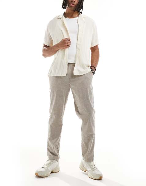 Jack & Jones - Pantaloni in lino beige slim affusolati con coulisse - view 1