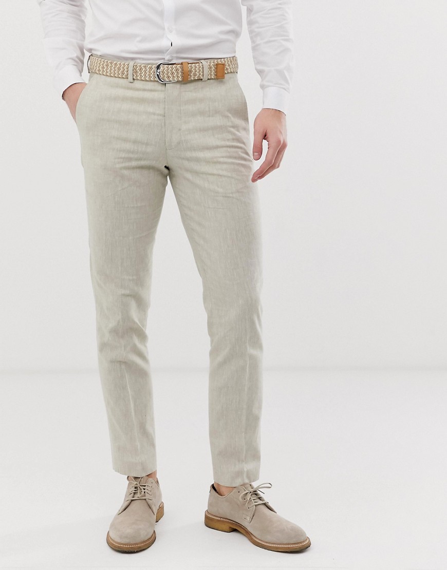 Jack & Jones - Pantaloni premium regular in lino beige-Bianco