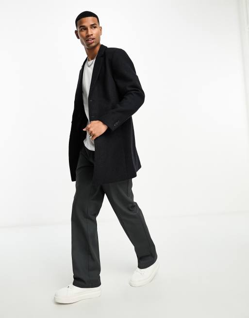 Jack & Jones - Pardessus en laine haut de gamme à carreaux - Gris foncé