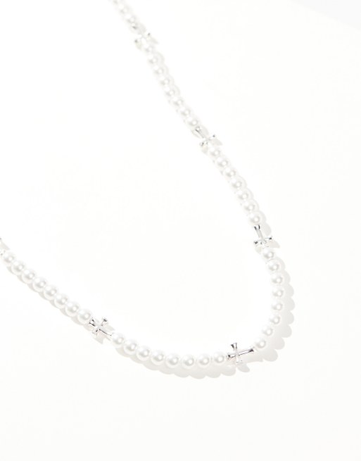 Jack & Jones - Parelketting met verzilverde kruishangertjes, 3 van 4