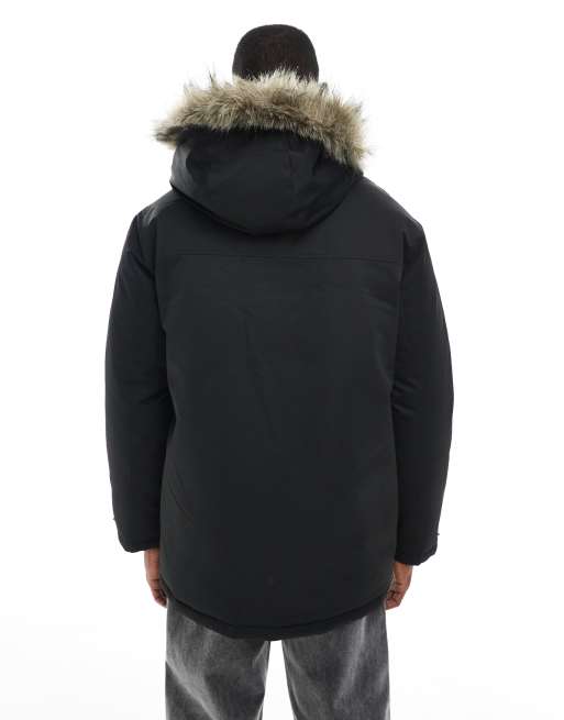 Jack Jones – Parka in Schwarz mit Kapuze aus Kunstpelz ASOS