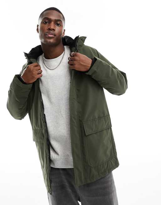 Jack Jones parka jacket in khaki