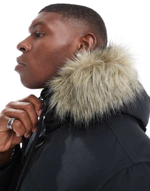Jack & Jones - Parka met afneembare capuchon met imitatiebont in zwart, 4 van 4