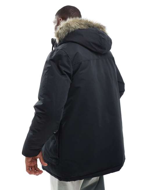 Jack & Jones parka with detachable faux fur hood in black, 3 of 4