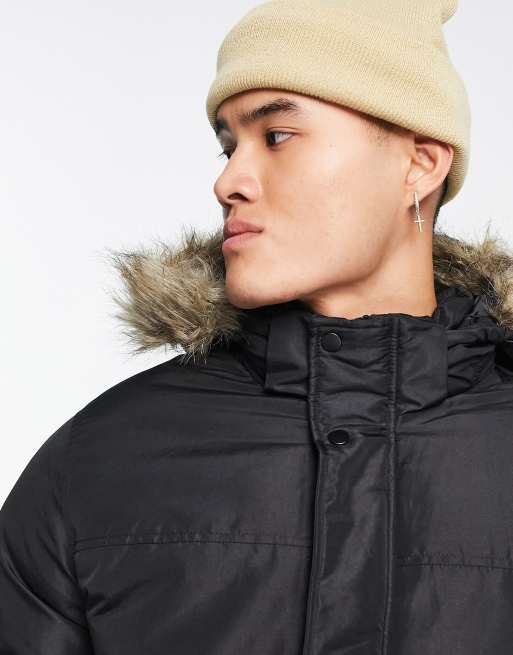 Jack & jones parka with faux fur discount hood