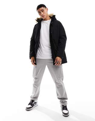 Jack & Jones parka with faux fur hood in black