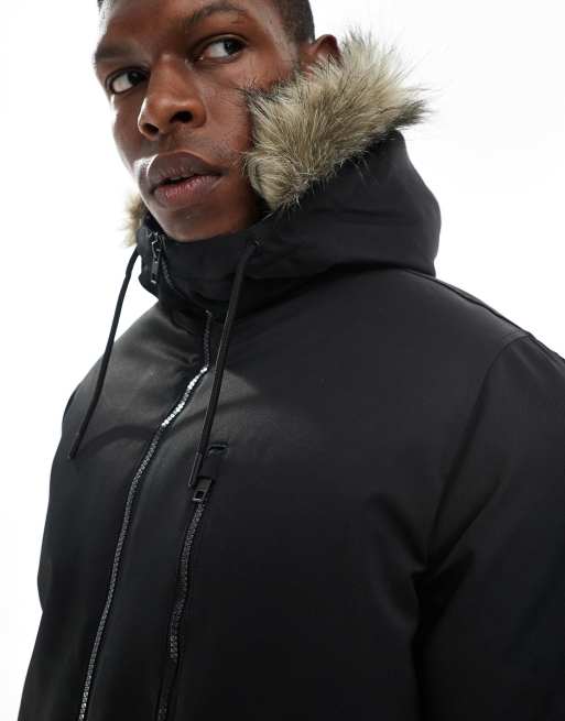 Jack & Jones parka with faux fur hood in black, 3 of 5