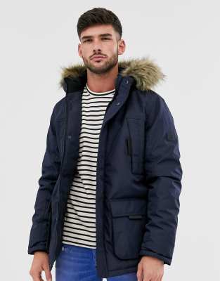jack & jones parka jacket with faux fur hood