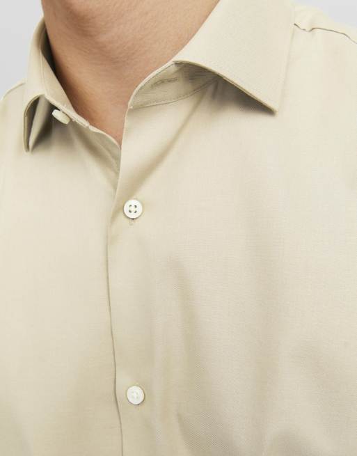 Jack & Jones Parker camicia slim fit a maniche lunghe con colletto aperto beige, 4 di 7