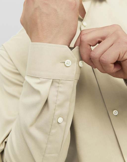Jack & Jones Parker camicia slim fit a maniche lunghe con colletto aperto beige, 5 di 7