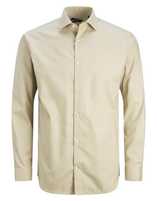 Jack & Jones Parker camicia slim fit a maniche lunghe con colletto aperto beige, 7 di 7