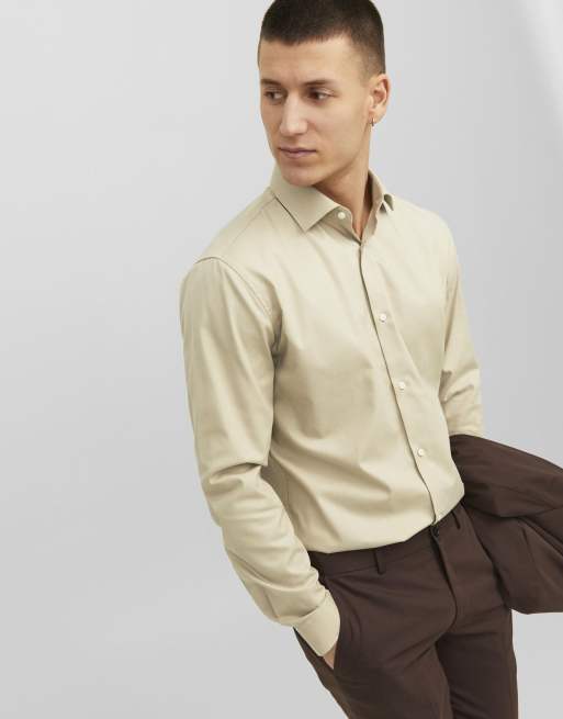 Jack & Jones Parker Slim Fit Langarmhemd mit Kentkragen in Beige, 6 von 7
