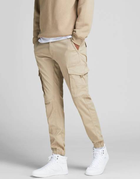 Jack & Jones Paul jersey tapered cargo pant in cream - view 1