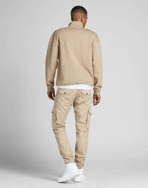 Jack & Jones Paul jersey tapered cargo pant in cream, 2 of 4