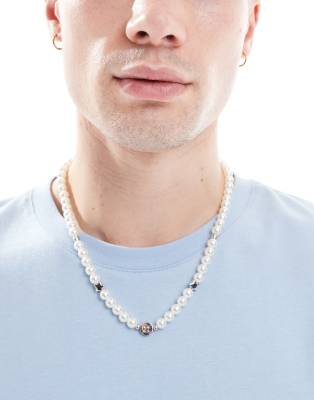 Jack & Jones Jack & Jones pearl necklace with smile faces in white
