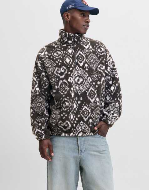 Jack & Jones - Pile marrone con motivo geometrico e zip corta - view 1