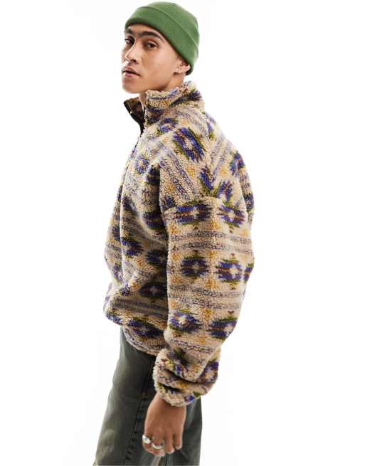 Jack & Jones - Pile pesante neutro azteco con zip corta, 2 di 4