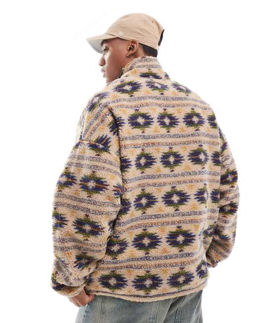 Jack & Jones - Pile soffice beige pesante con stampa e zip corta, 2 di 4