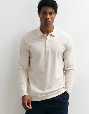 Jack & Jones Pique Long Sleeve Polo In White