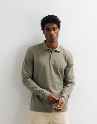 Jack & Jones Pique Long Sleeve Polo In Green
