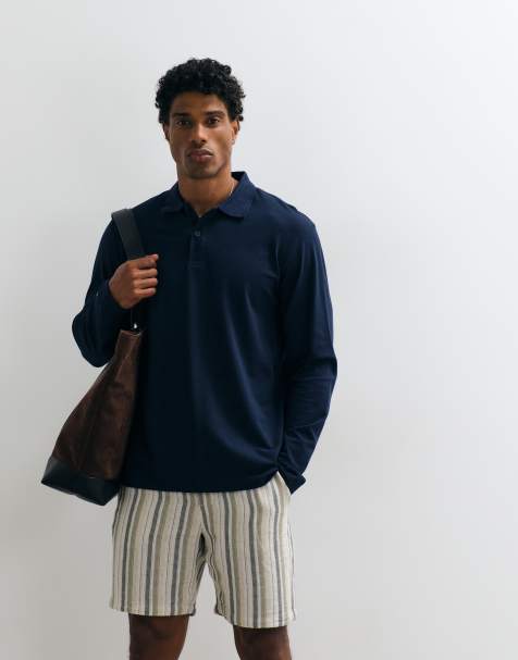 Jack & Jones pique long sleeve polo in navy - view 1