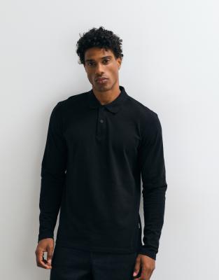 Jack & Jones Pique Long Sleeve Polo In Black