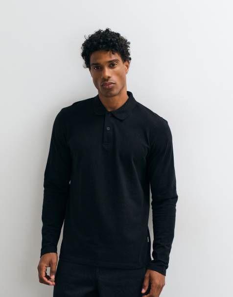 Jack & Jones pique long sleeve polo in navy - view 1