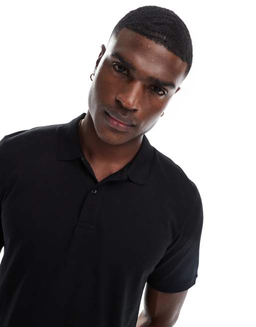 Jack & Jones pique polo in black