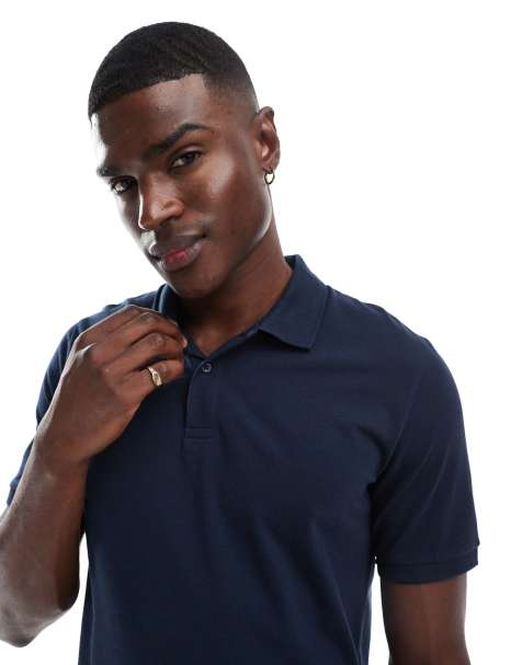 Jack & Jones pique polo in navy - view 1