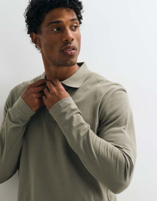 Jack & Jones pique poloshirt met lange mouwen in groen, 2 van 5