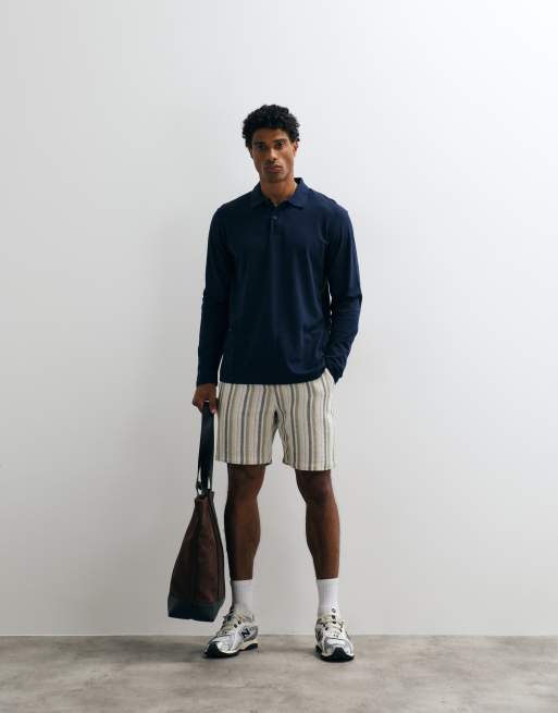 Jack & Jones pique poloshirt met lange mouwen in navy, 2 van 5