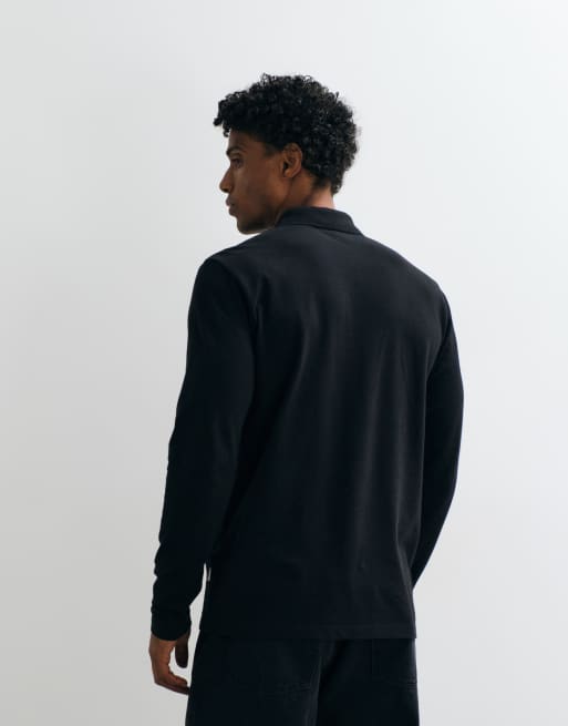 Jack & Jones pique poloshirt met lange mouwen in zwart, 3 van 5