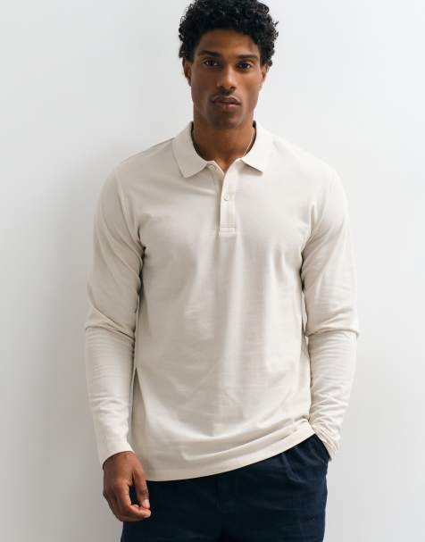 Jack & Jones Piqué-Poloshirt mit langen Ärmeln in Cremeweiß - view 1
