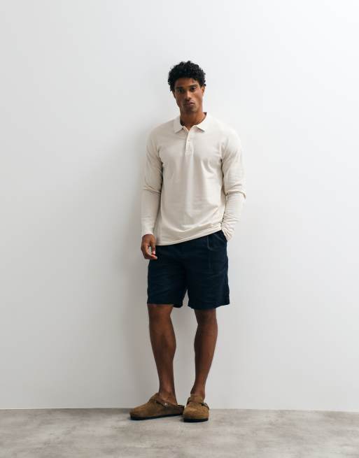 Jack & Jones piqué-poloskjorte med lange ærmer i cream, 2 af 5