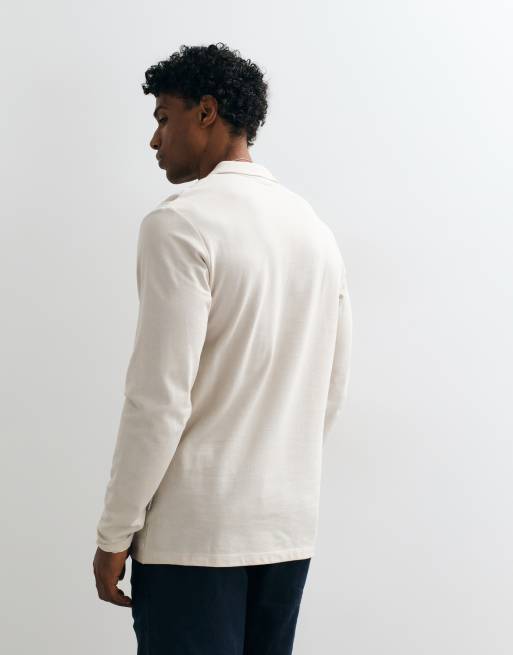 Jack & Jones piqué-poloskjorte med lange ærmer i cream, 4 af 5