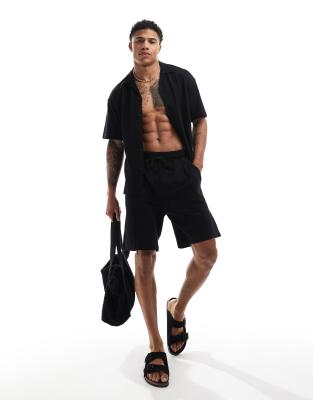 Jack & Jones Pique Shorts In Black