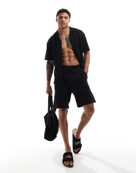 Jack & Jones pique shorts in black (part of a set) - view 1