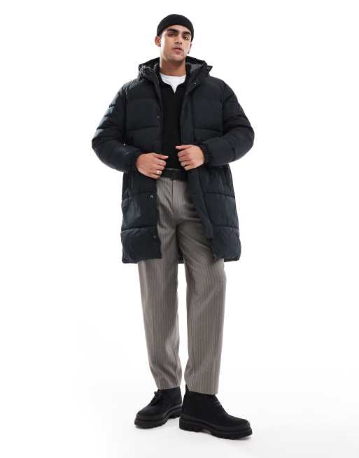 Jack & Jones - Piumino taglio lungo nero con cappuccio