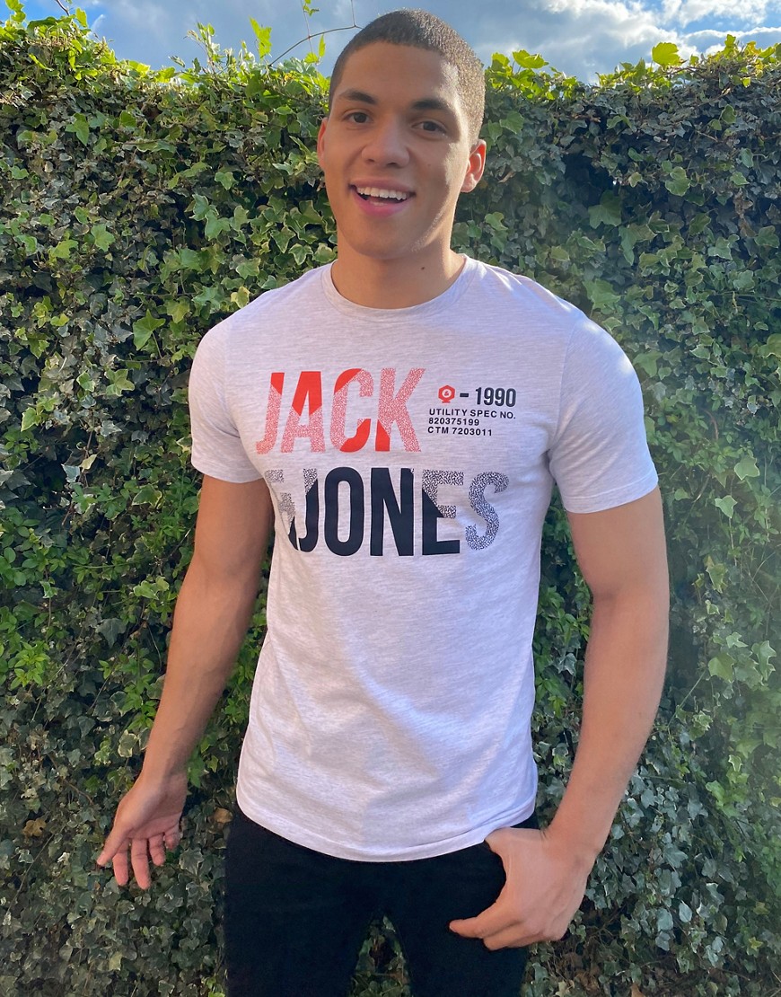 Jack & Jones – Pixel – Mönstrad t-shirt-Vit
