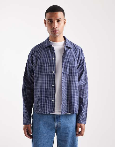 Jack & Jones plaid boxy shirt in blue - view 1